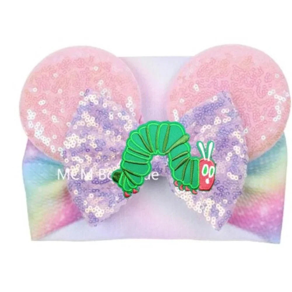 The Very Hungry Caterpillar Headband Pink Ears Bow Sequin Birthday Pastel